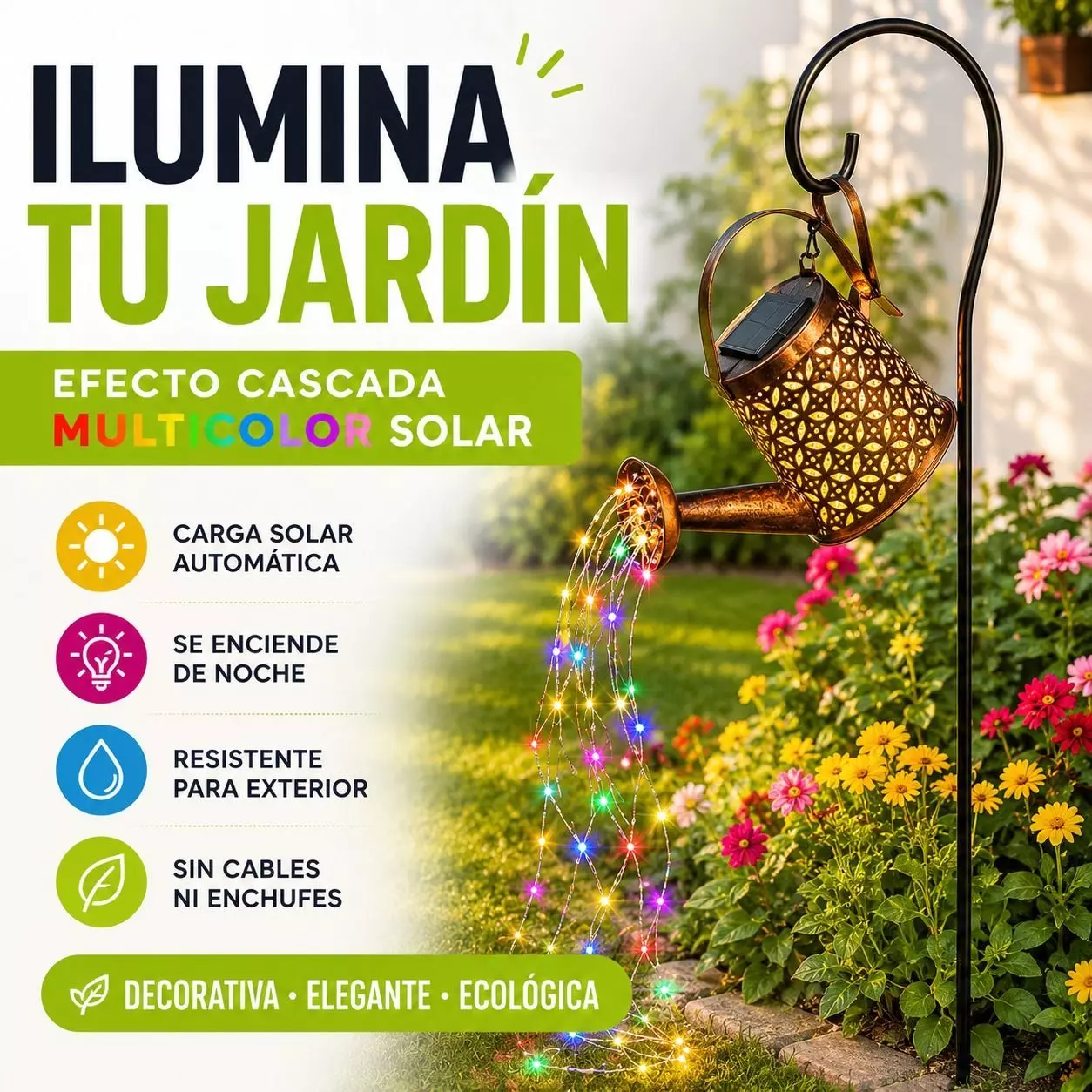 Lampara Solar Regadera Vintage Cascada LED Multicolor y Proyeccion ...