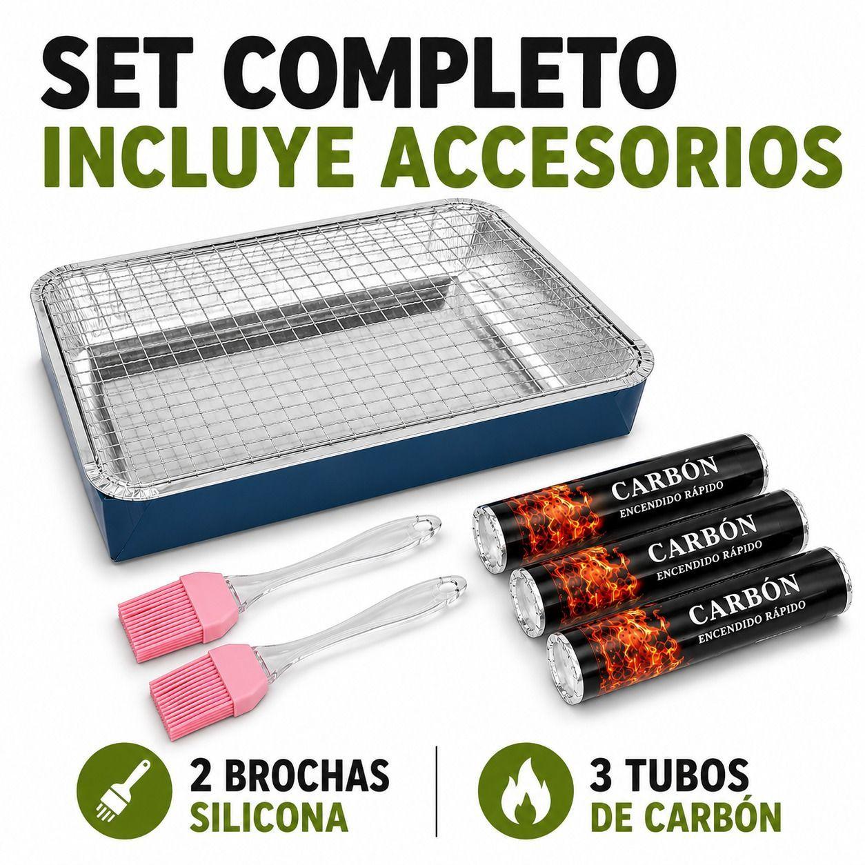 Set Parrilla Individual Portatil con Carbon y Brochas-4