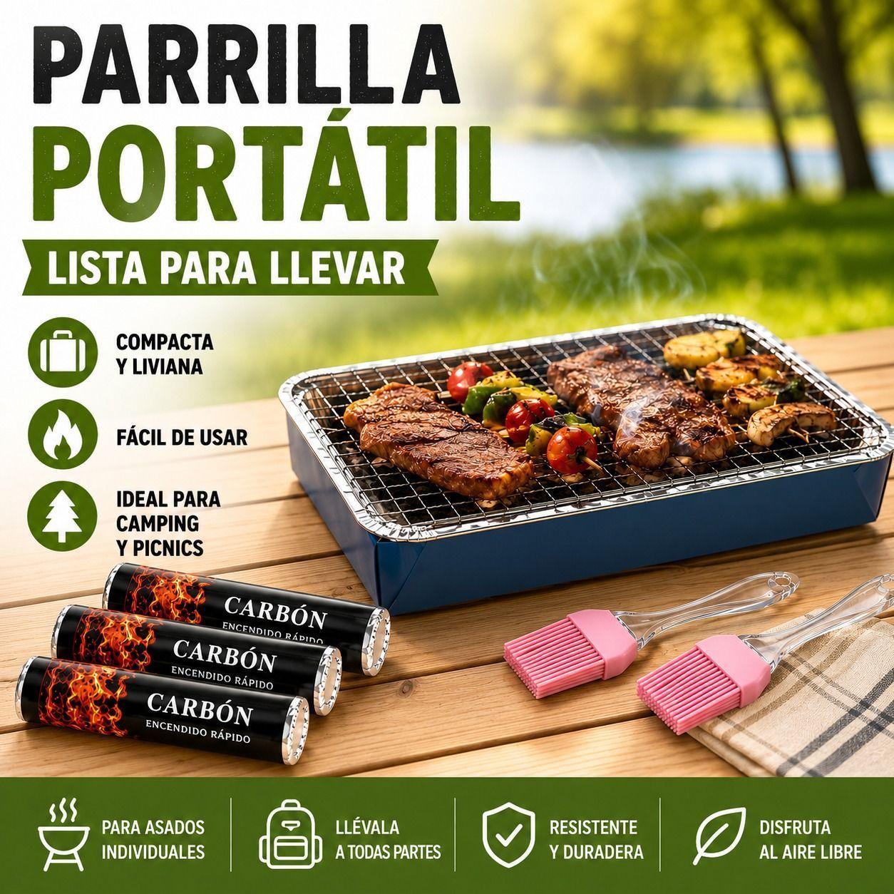 Set Parrilla Individual Portatil con Carbon y Brochas-5