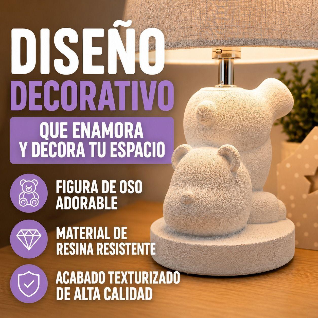 Lampara de Mesa Oso Diseno Nordico con Pantalla de Tela-3