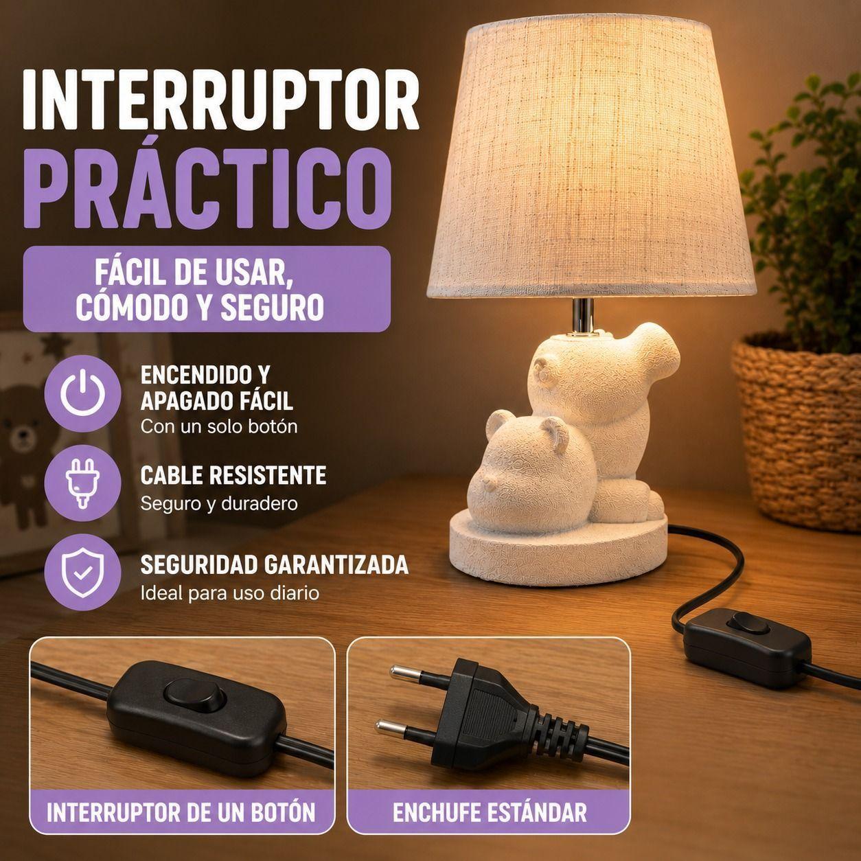Lampara de Mesa Oso Diseno Nordico con Pantalla de Tela-5