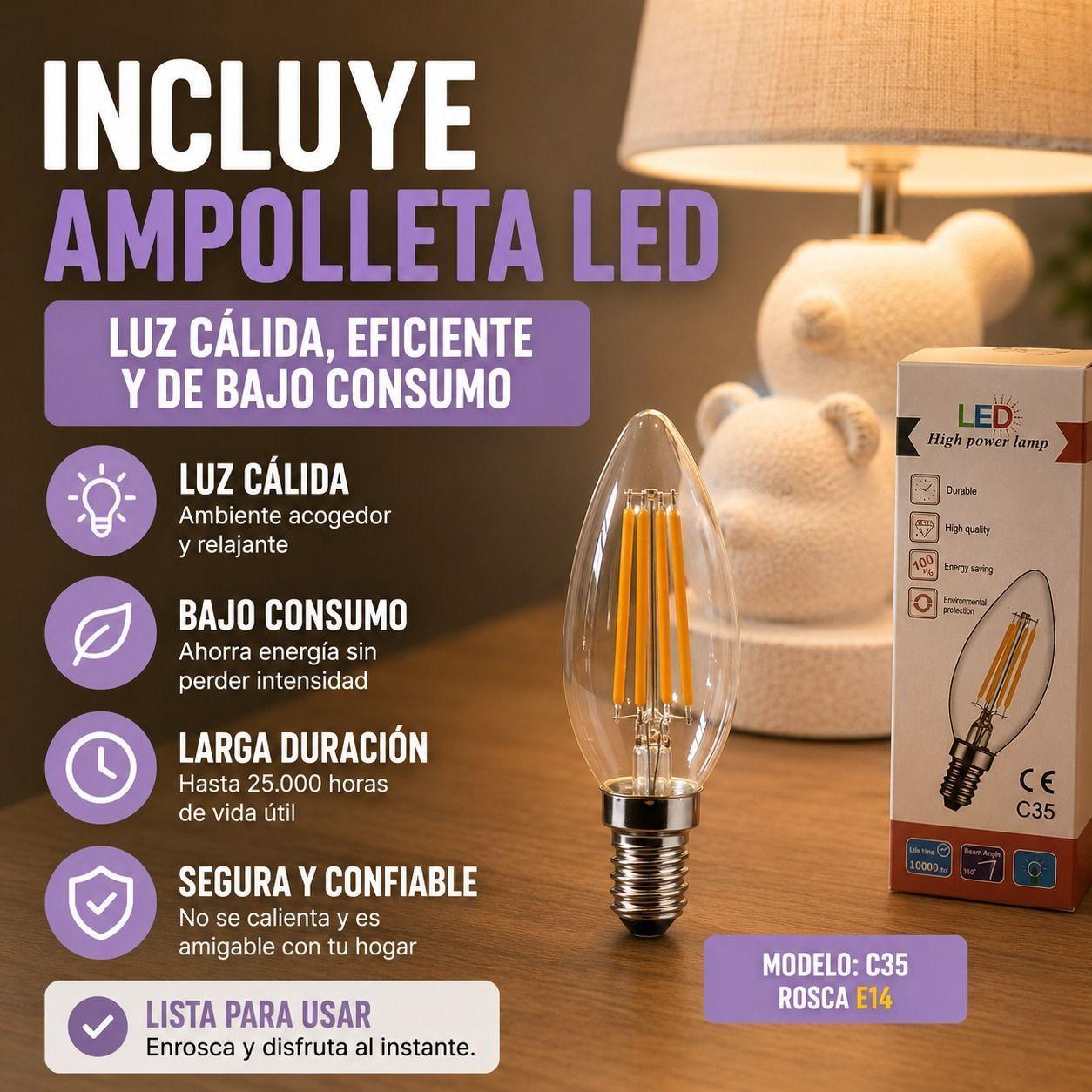 Lampara de Mesa Oso Diseno Nordico con Pantalla de Tela-6