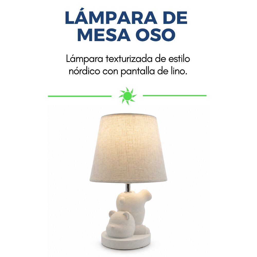 Lampara de Mesa Oso Nordico Pantalla Tela 30cm y Ampolleta Estilo y Calidez-9
