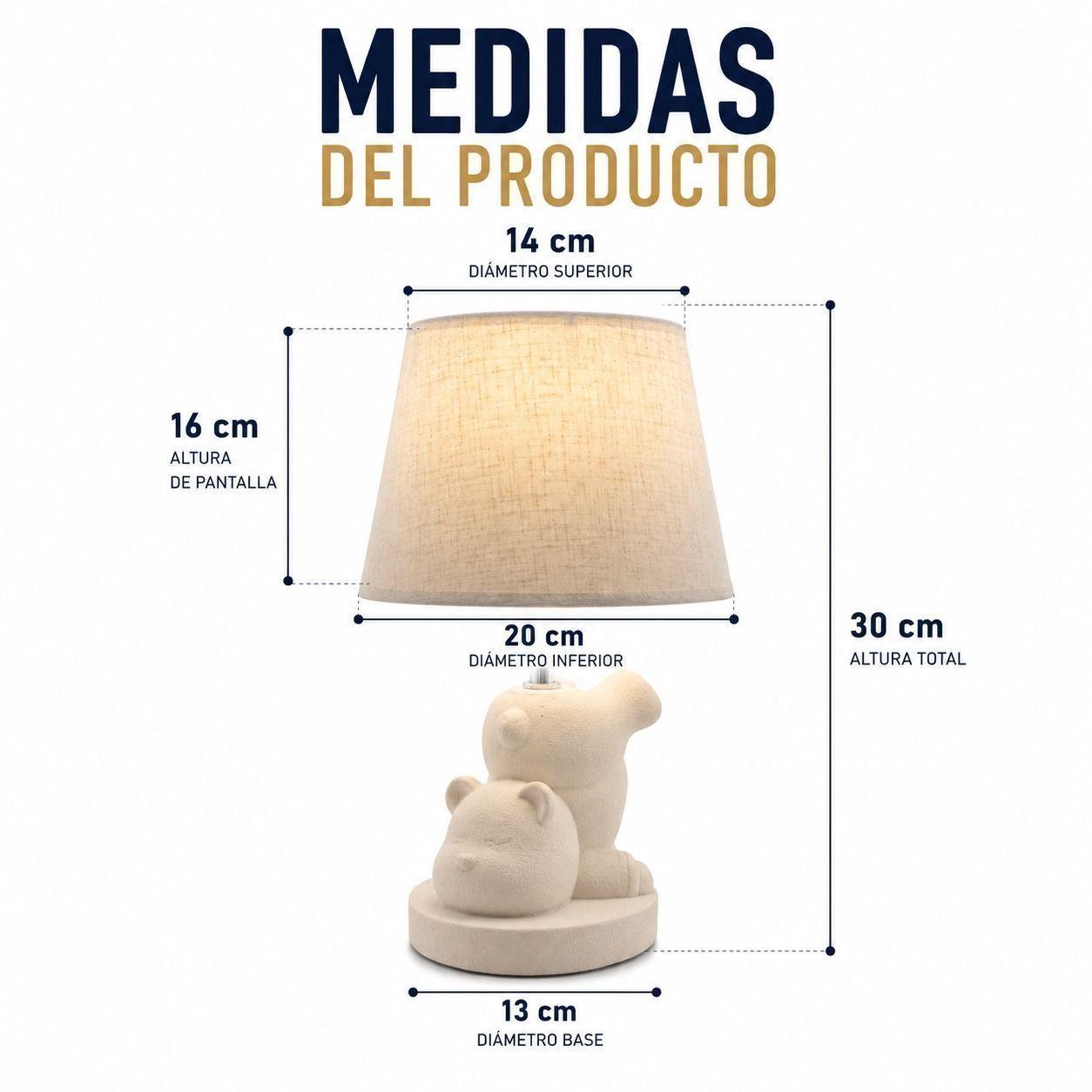 Lampara de Mesa Oso Nordico Pantalla Tela 30cm y Ampolleta Estilo y Calidez-7