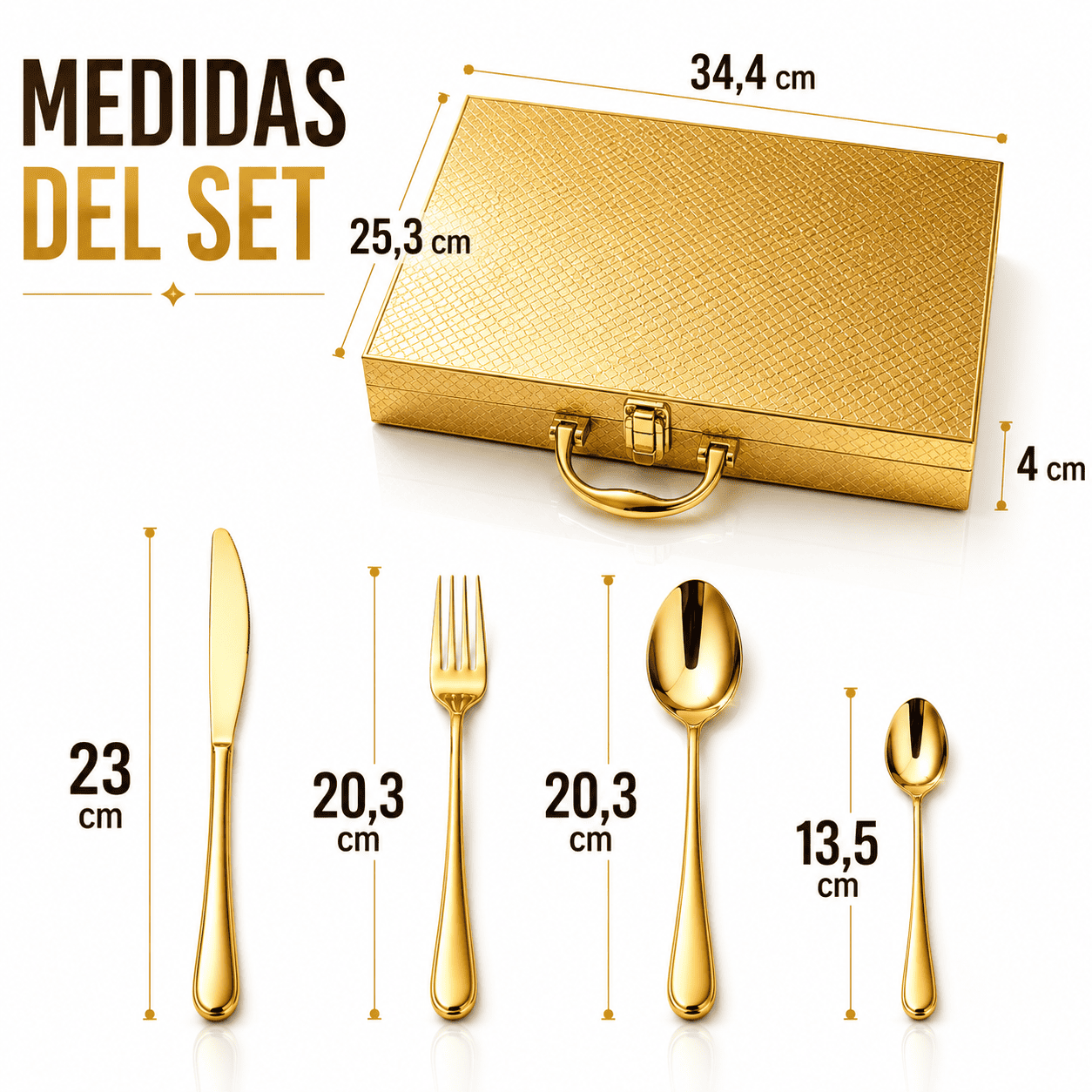 Juego de Cubiertos Dorados Luxe 24 Piezas con Malet n Premium para 6 Personas-3