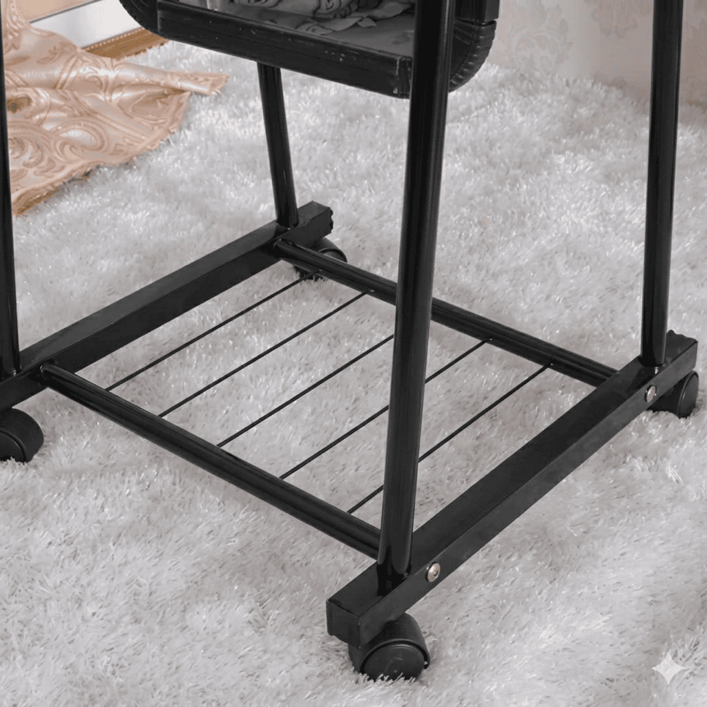 Espejo de Cuerpo Completo con Ruedas y Repisa 160 cm Diseno Moderno Negro-4