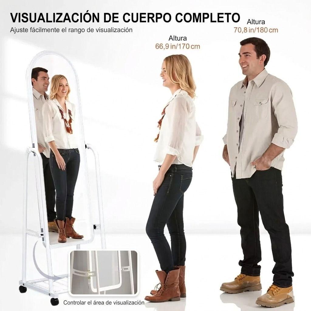 Espejo de Cuerpo Completo con Ruedas y Repisa 160 cm Diseno Moderno Negro-6
