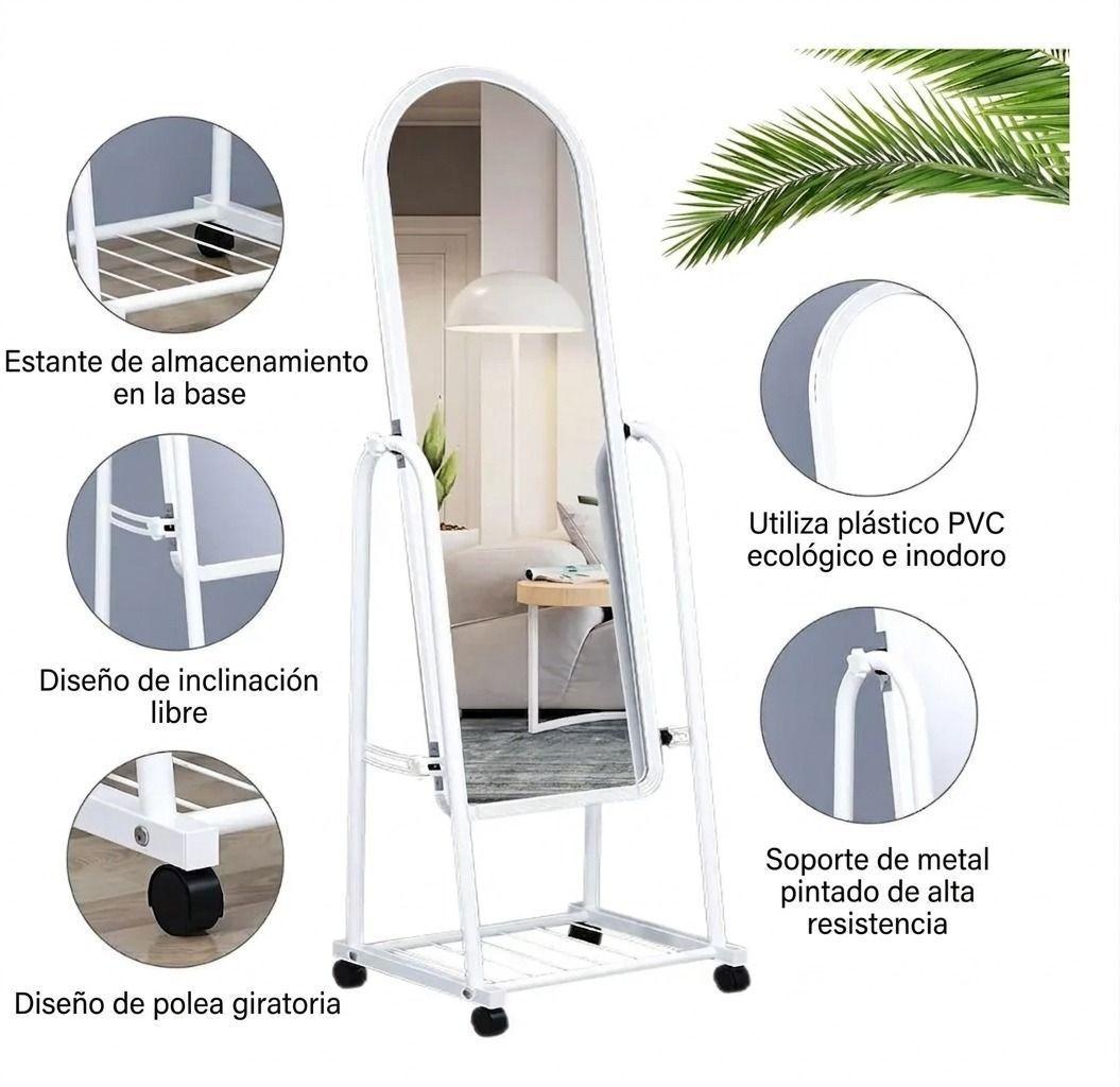 Espejo de Cuerpo Completo con Ruedas y Repisa 160 cm Diseno Moderno Negro-8