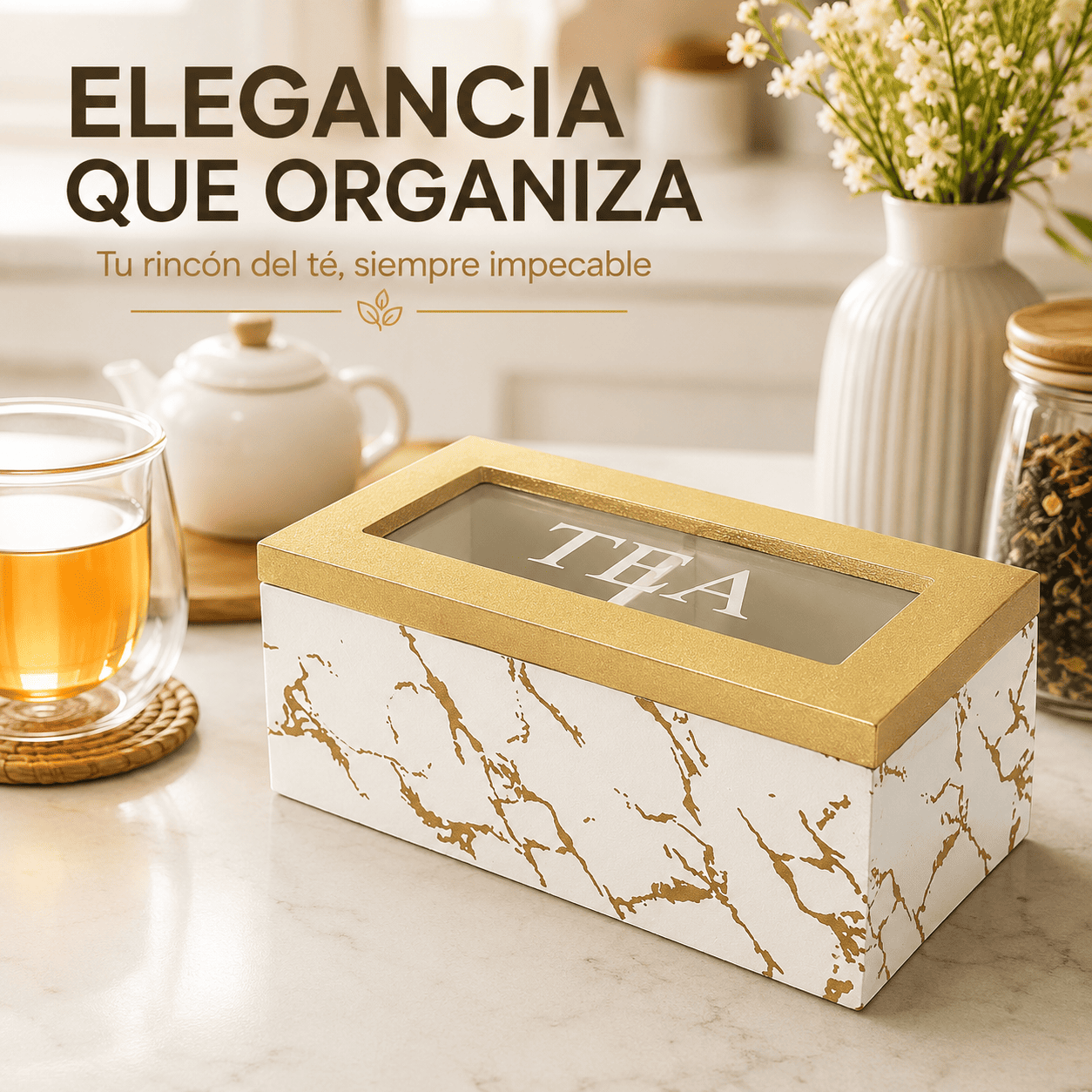 Caja Organizadora de Te Estilo Glam con Tapa de Vidrio-4