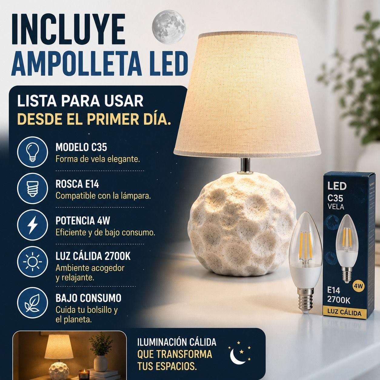 Lampara de Mesa Crater Lunar Estilo Cosmico Elegante e Iluminacion Envolvente-6