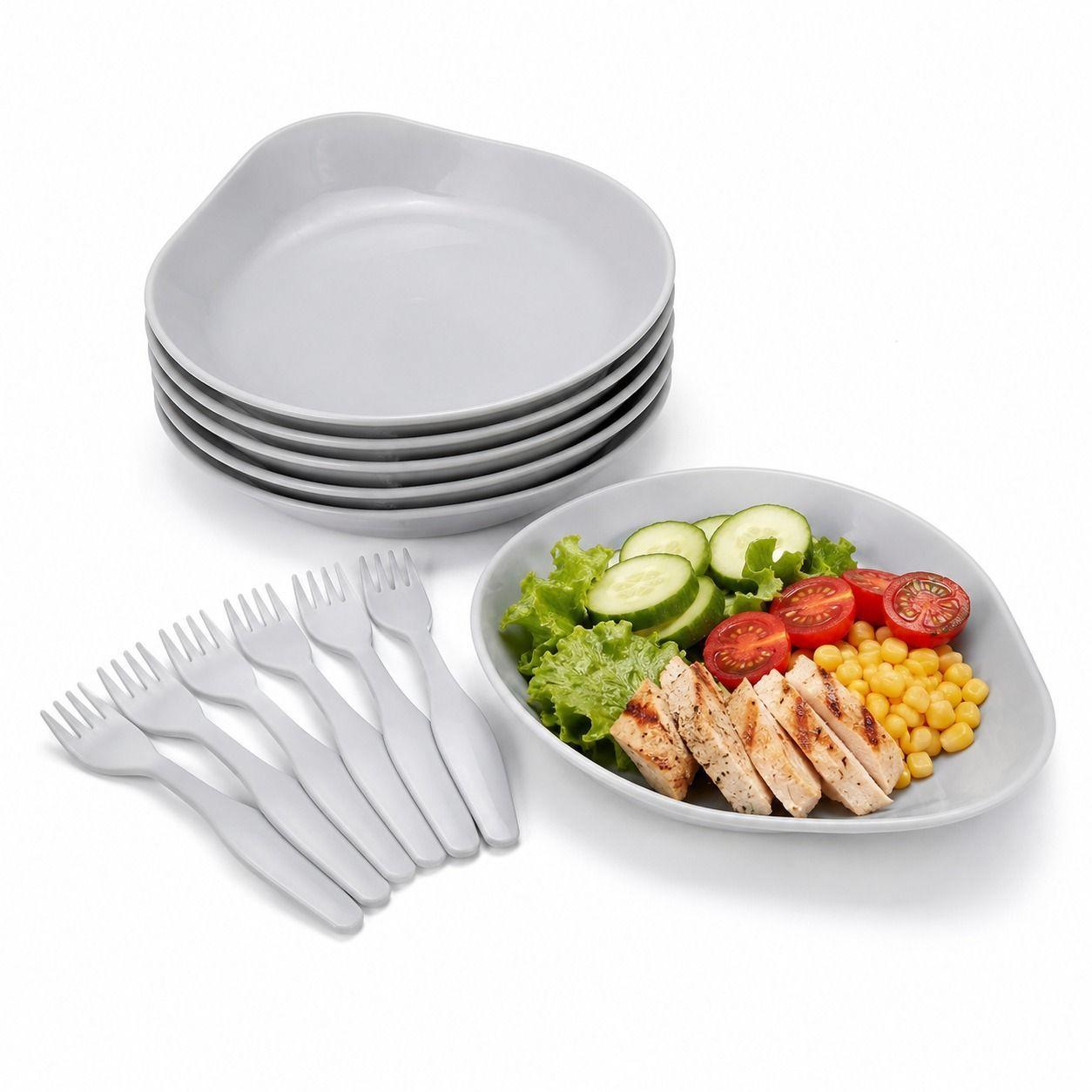 Set de 6 Platos y 6 Tenedores Reutilizables para Picnic y Camping 18 cm-0