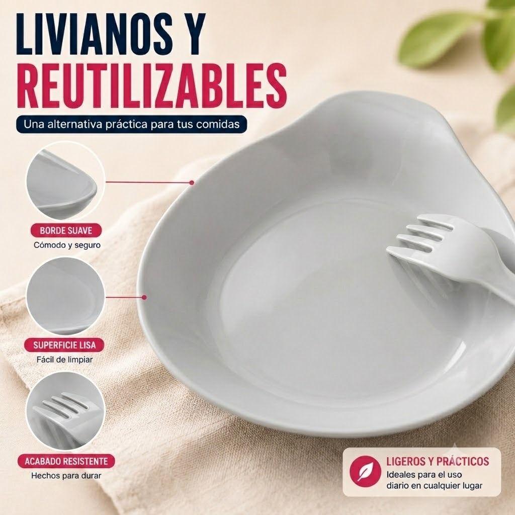 Set de 6 Platos y 6 Tenedores Reutilizables para Picnic y Camping 18 cm-2