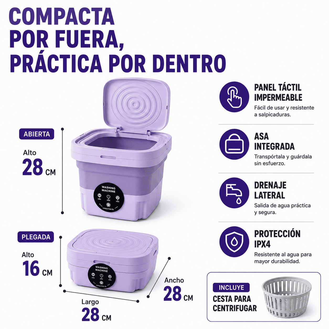 Mini Lavadora Plegable 9 Litros Cesta Centrifugado Ropa Delicada y Bebé CuidadoL-4