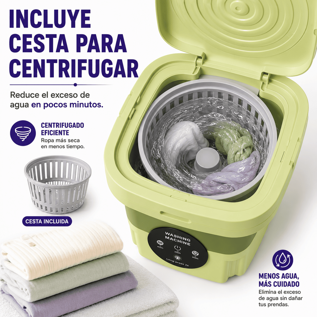 Mini Lavadora Plegable 9 Litros Cesta Centrifugado Ropa Delicada y Bebé CuidadoL-6