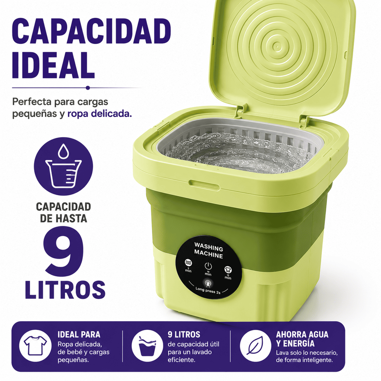 Mini Lavadora Plegable 9 Litros Cesta Centrifugado Ropa Delicada y Bebé CuidadoL-8