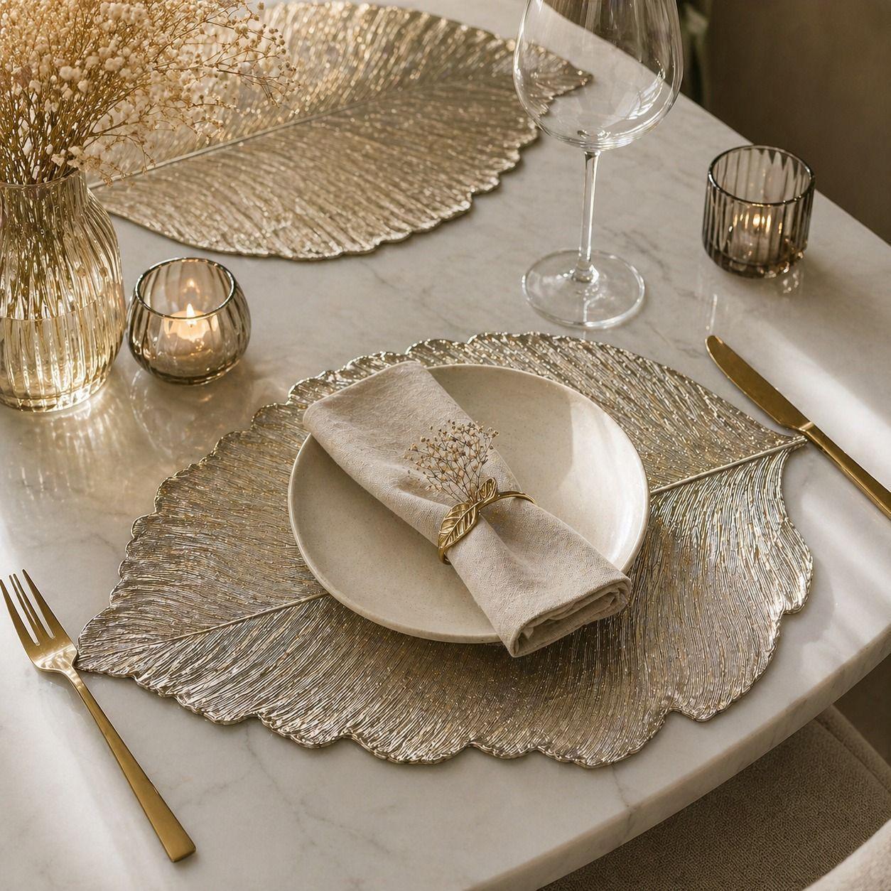 Individual Decorativo Forma Hoja Dorado Premium 31 x 53 cm-3