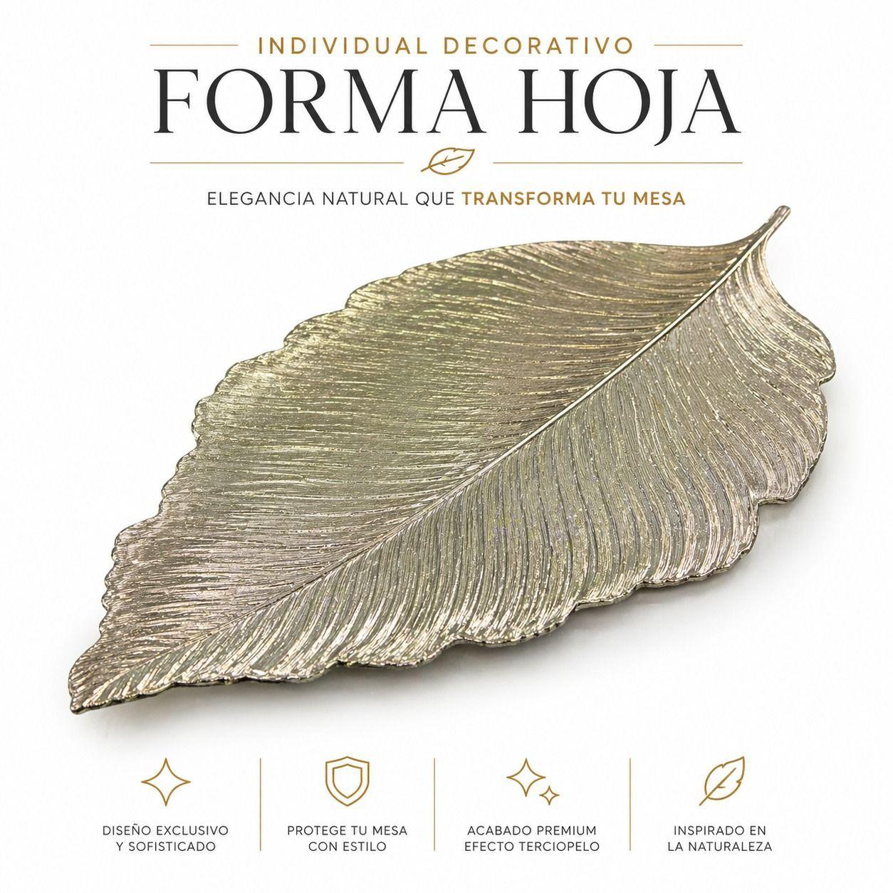 Individual Decorativo Forma Hoja Dorado Premium 31 x 53 cm-5
