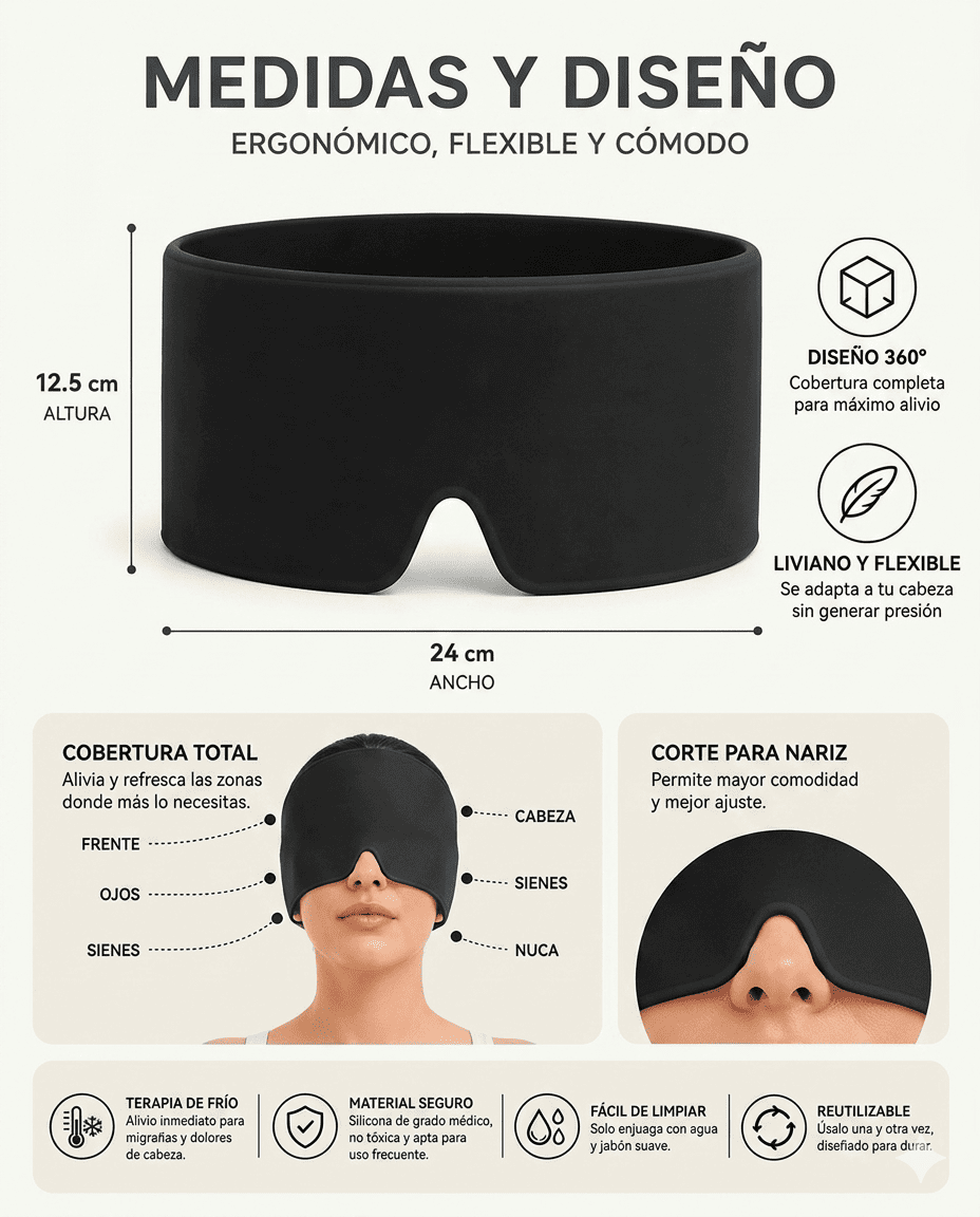 Gorro de Gel Antimigrana Terapia Fria Rosa Alivio Instantaneo y Confort Total-5