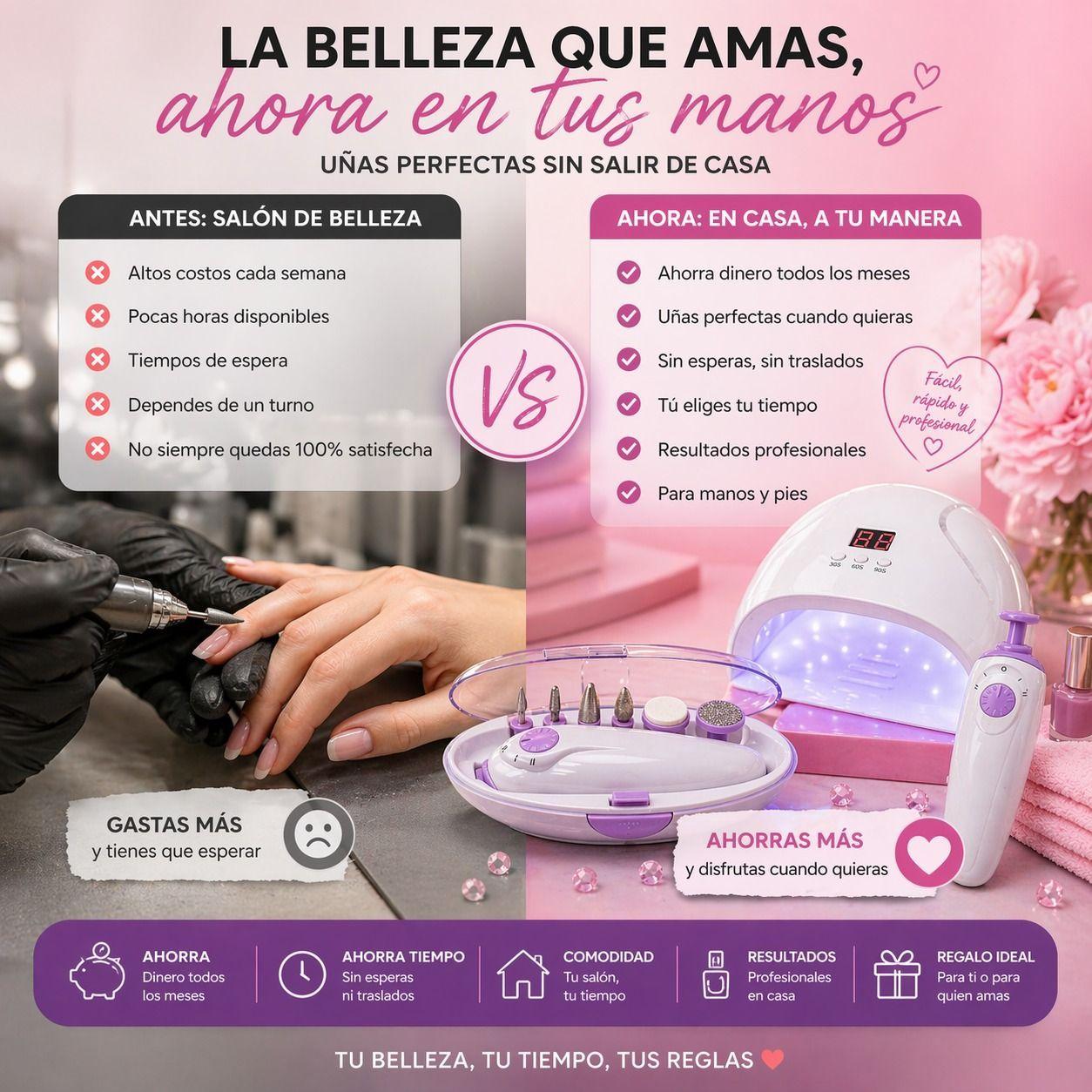 Kit Manicure Lámpara LED Uñas 12W Y Torno Con 5 Cabezales-2