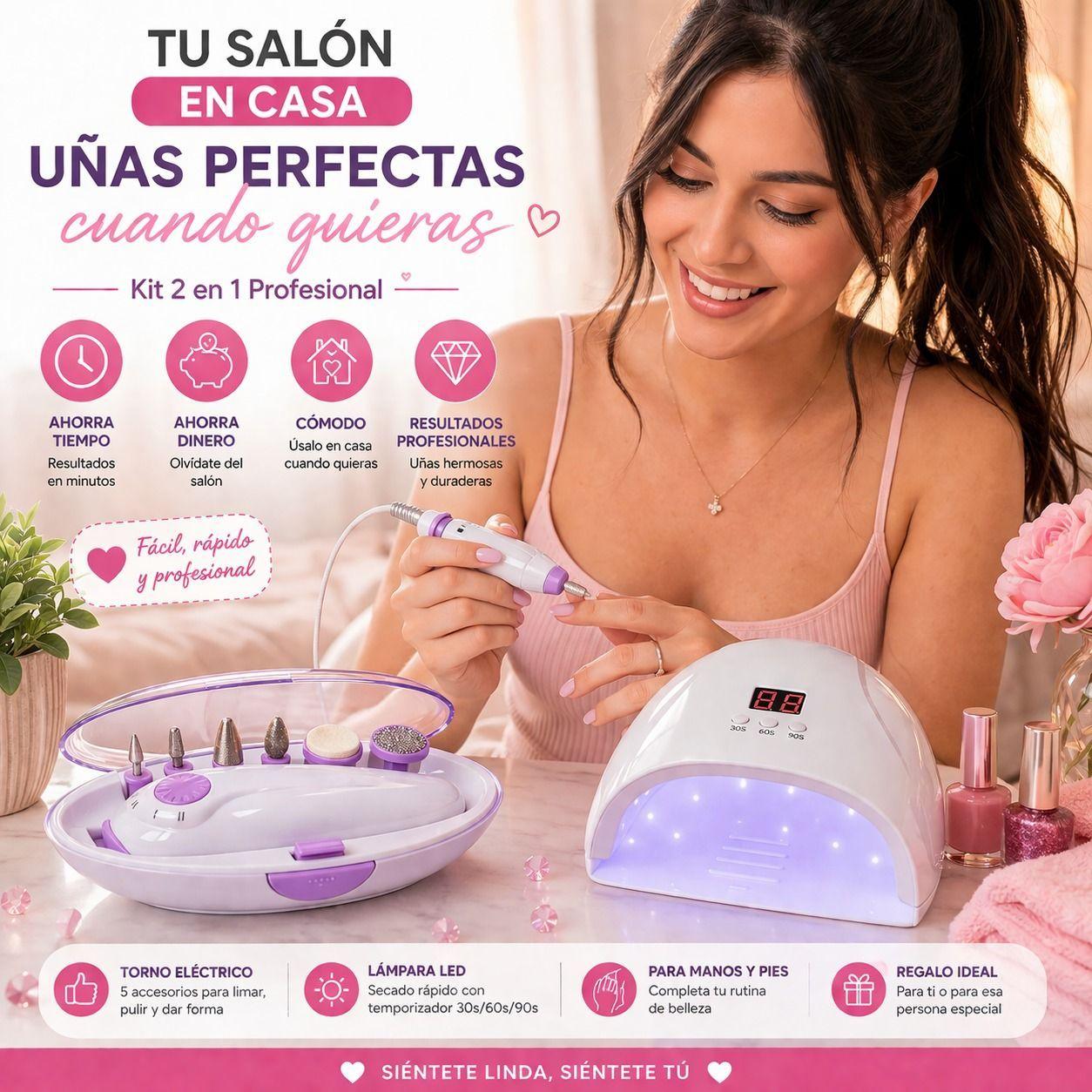 Kit Manicure Lámpara LED Uñas 12W Y Torno Con 5 Cabezales-3