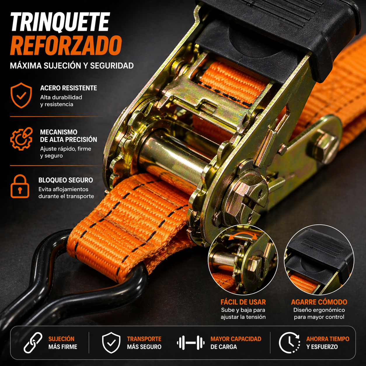 Set 4 Correas de Amarre con Trinquete (5m x 25mm) | Maxima Seguridad 350/700kg-6