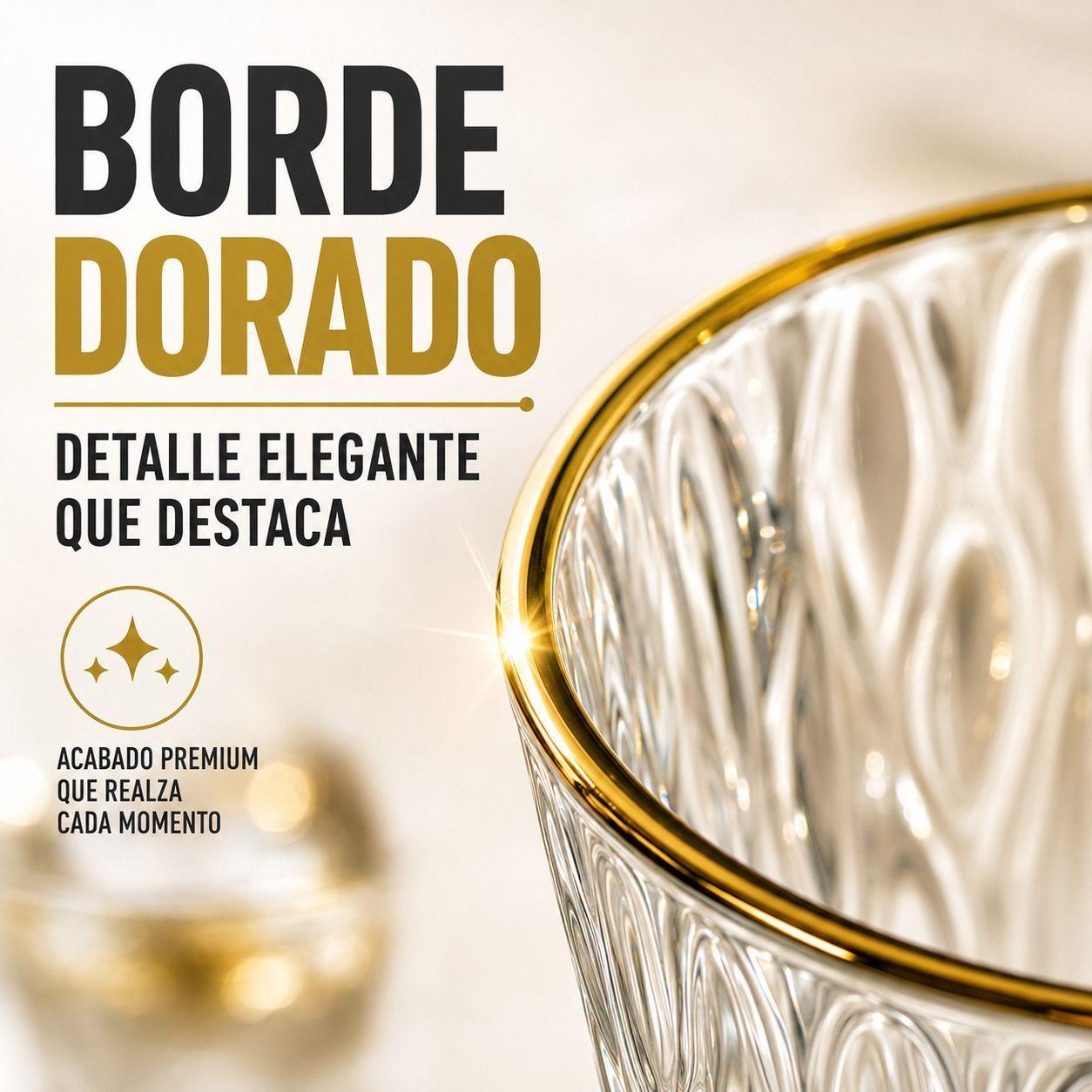 Set de 6 Vasos de Vidrio Texturizado con Borde Dorado-3