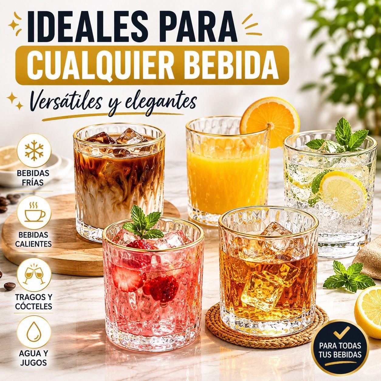 Set de 6 Vasos de Vidrio Texturizado con Borde Dorado-4