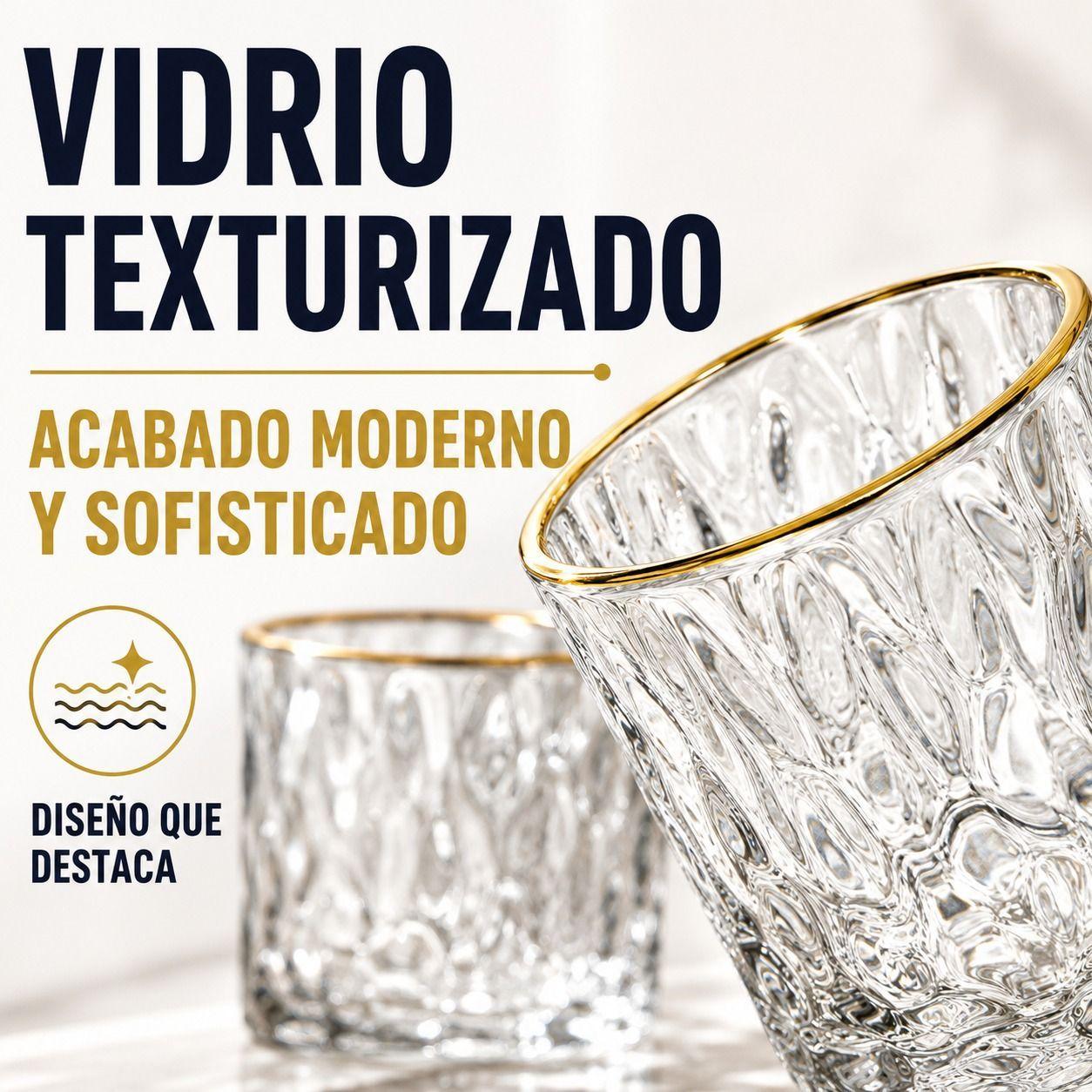 Set de 6 Vasos de Vidrio Texturizado con Borde Dorado-6