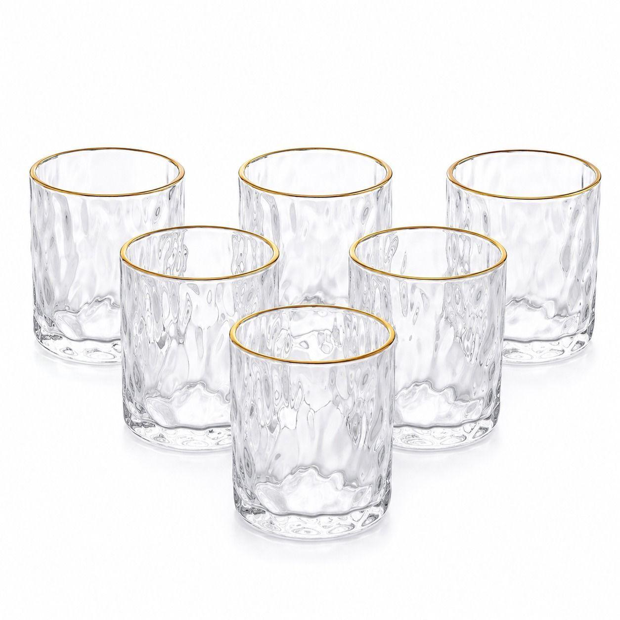 Set de 6 Vasos de Vidrio Texturizado con Borde Dorado-8