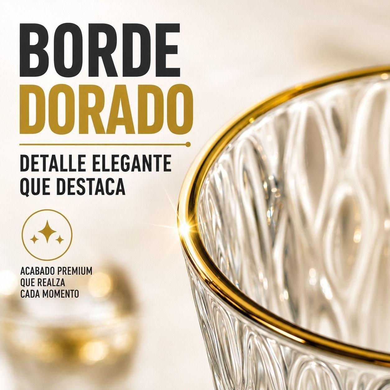 Set de 6 Vasos de Vidrio Texturizado con Borde Dorado-3