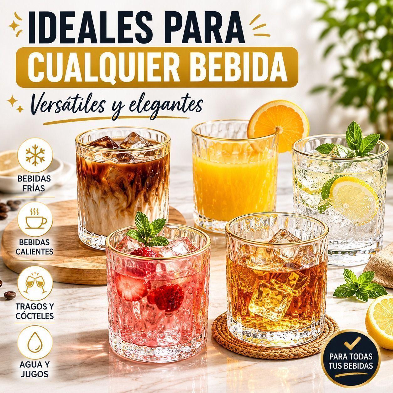 Set de 6 Vasos de Vidrio Texturizado con Borde Dorado-4
