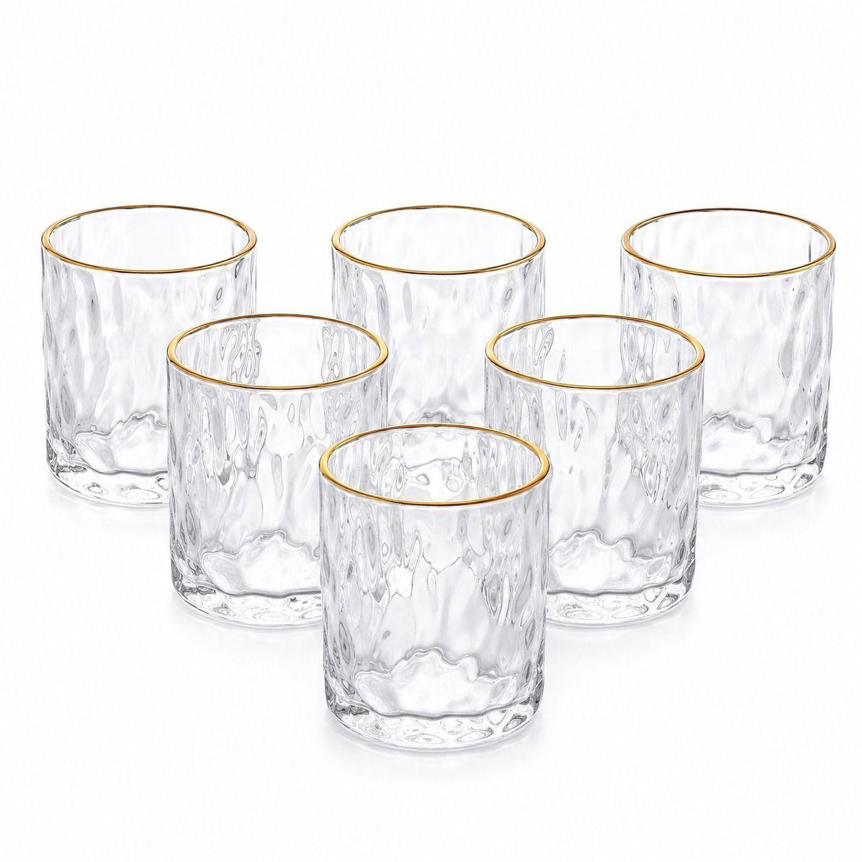 Set de 6 Vasos de Vidrio Texturizado con Borde Dorado-8