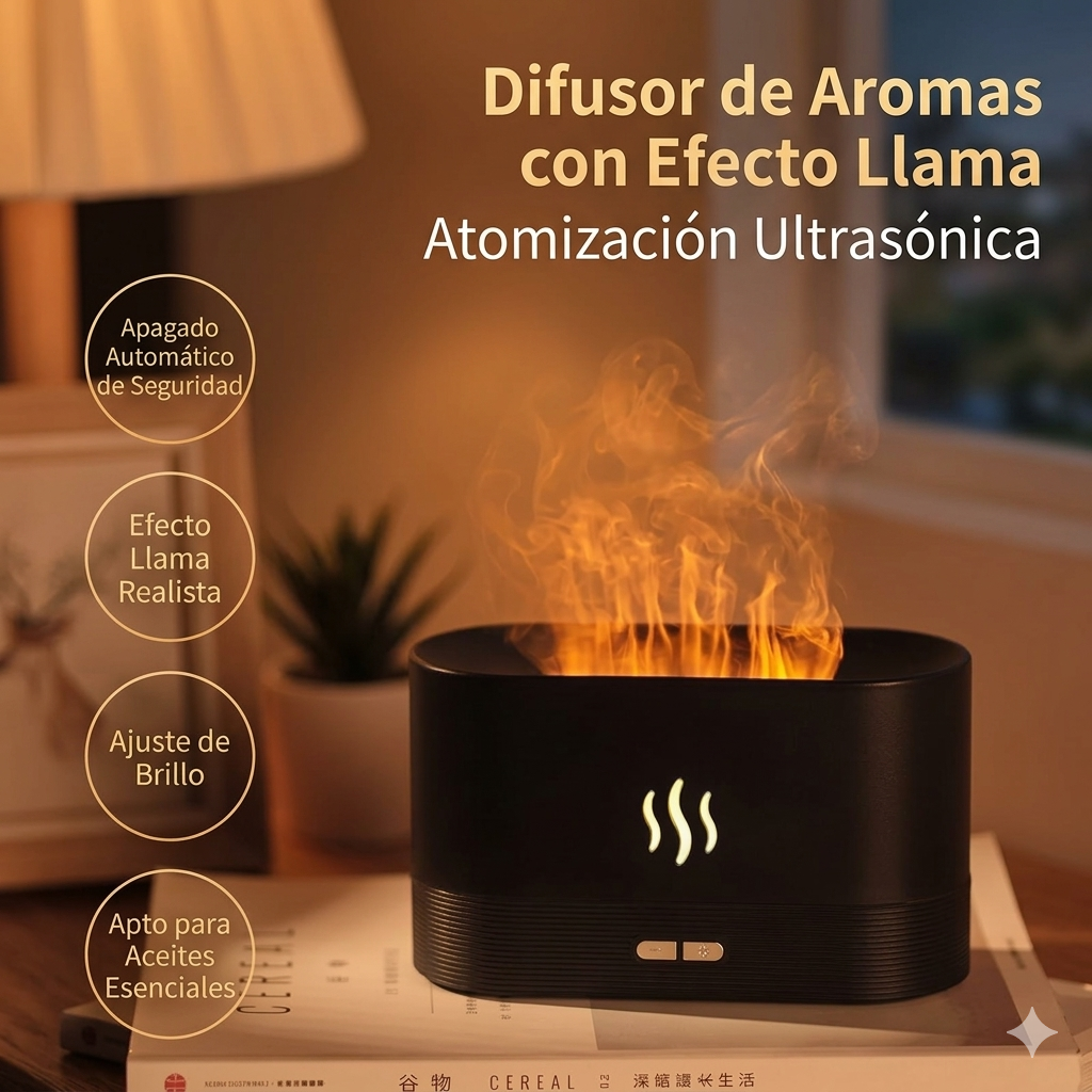 Difusor de Aromas Efecto Llama Led 180ml Humidificador Ultras nico Premium-8