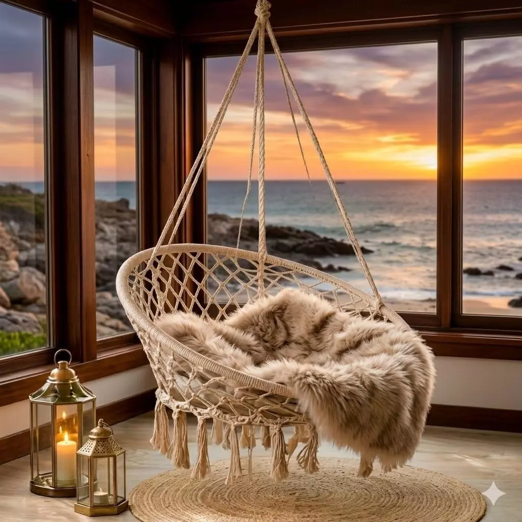 Silla Colgante de Macrame Crea tu Propio Refugio de Paz en Casa-2