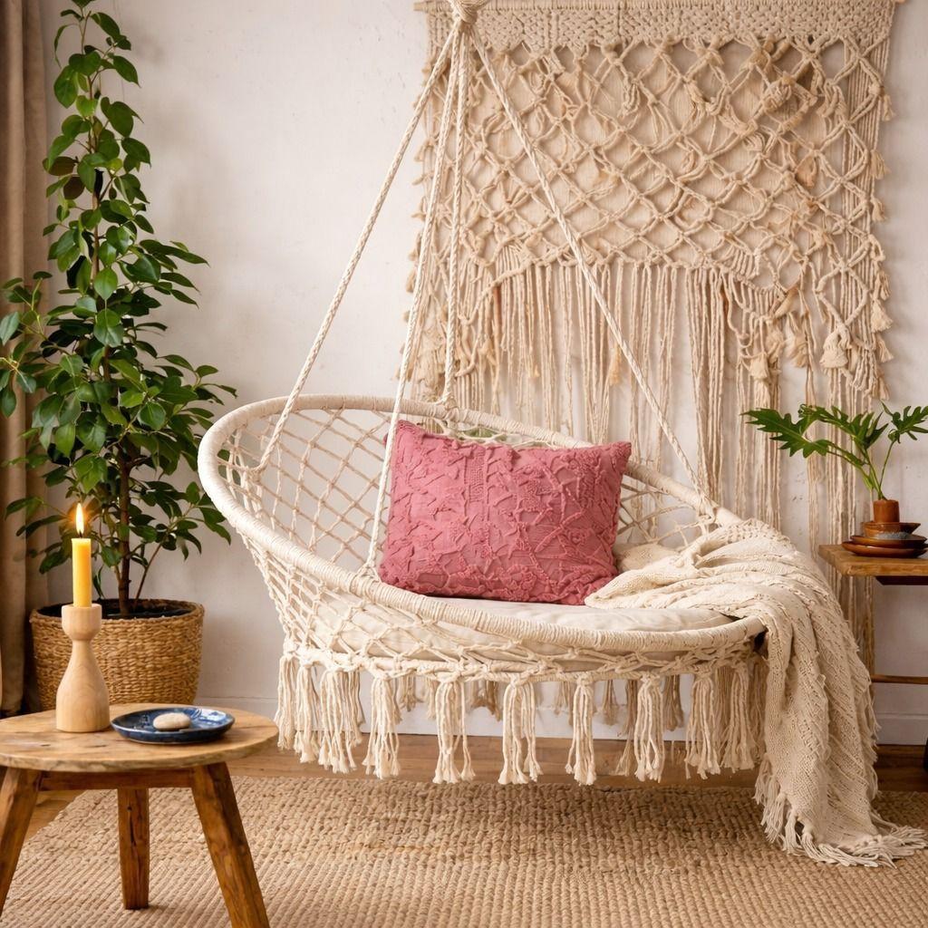 Silla Colgante de Macrame Crea tu Propio Refugio de Paz en Casa-4
