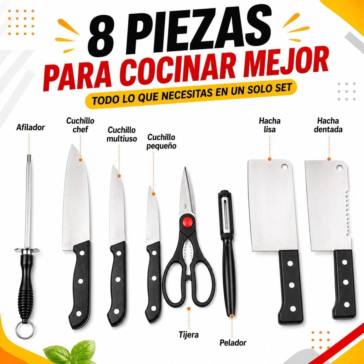 Juego de Cuchillos de Cocina Acero Inoxidable 8 Piezas Precision Rendimiento y Versatilidad-2