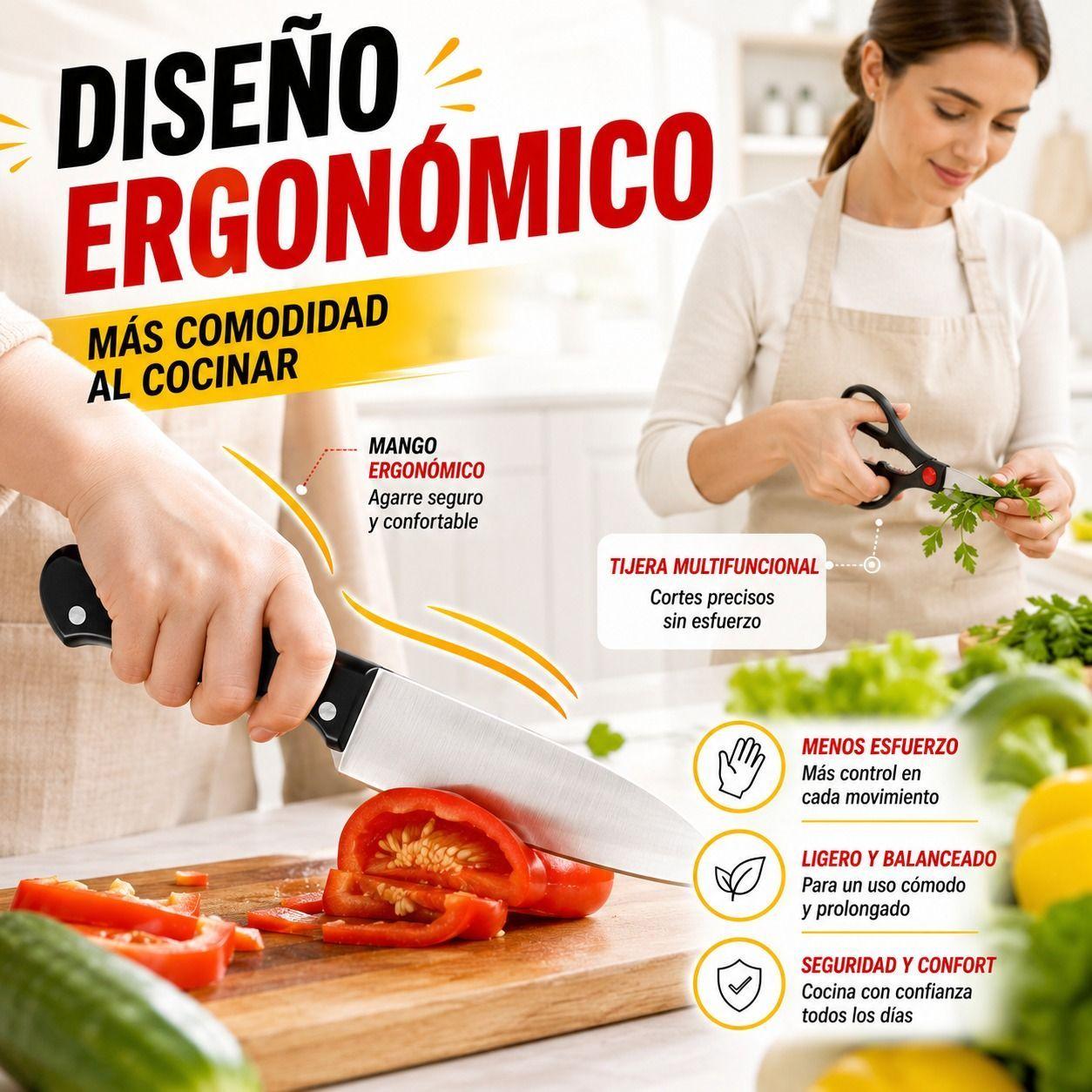 Juego de Cuchillos de Cocina Acero Inoxidable 8 Piezas Precision Rendimiento y Versatilidad-3