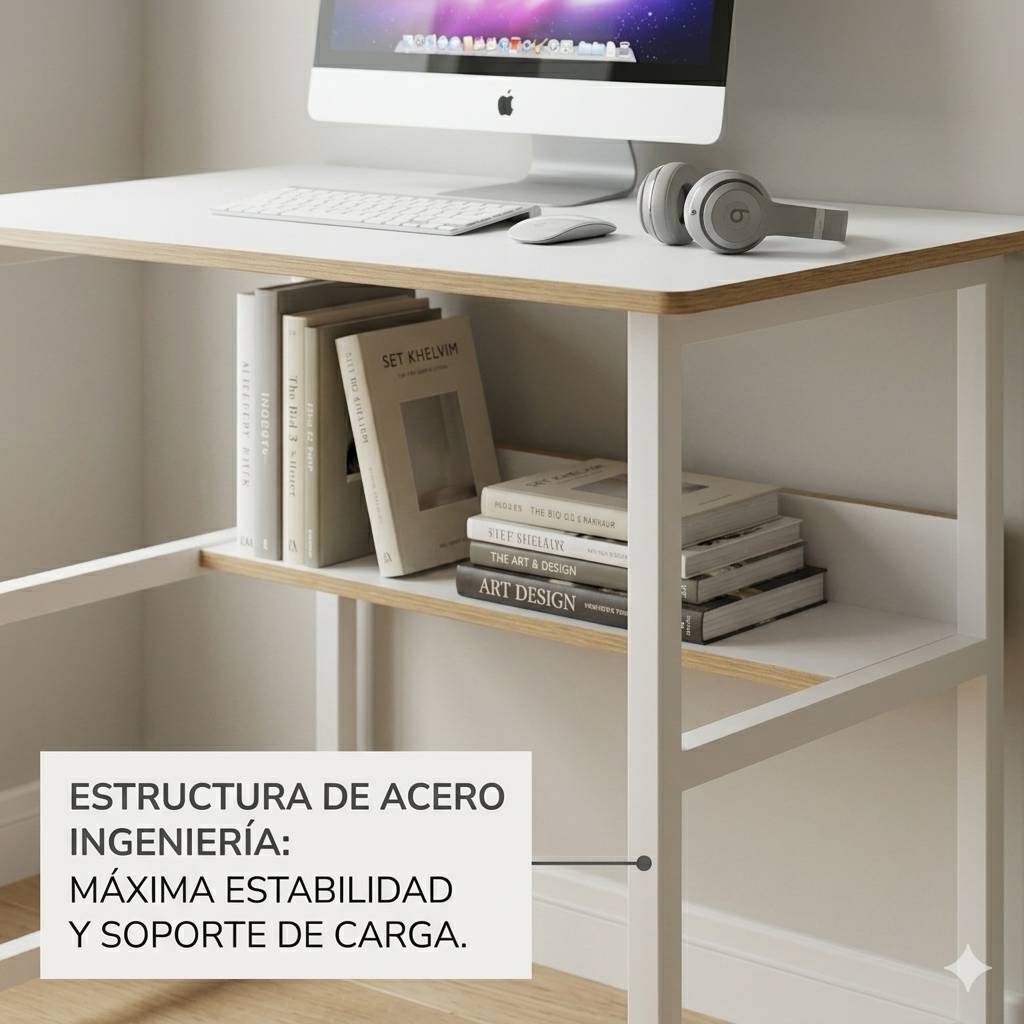 ESCRITORIO HOME OFFICE COMPACTO MINIMALISTA CON REPISA BLANCO-2
