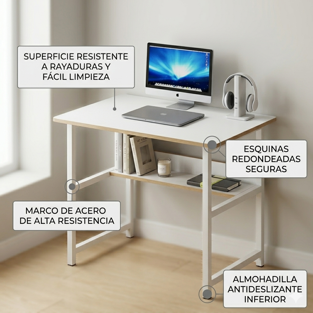 ESCRITORIO HOME OFFICE COMPACTO MINIMALISTA CON REPISA BLANCO-3