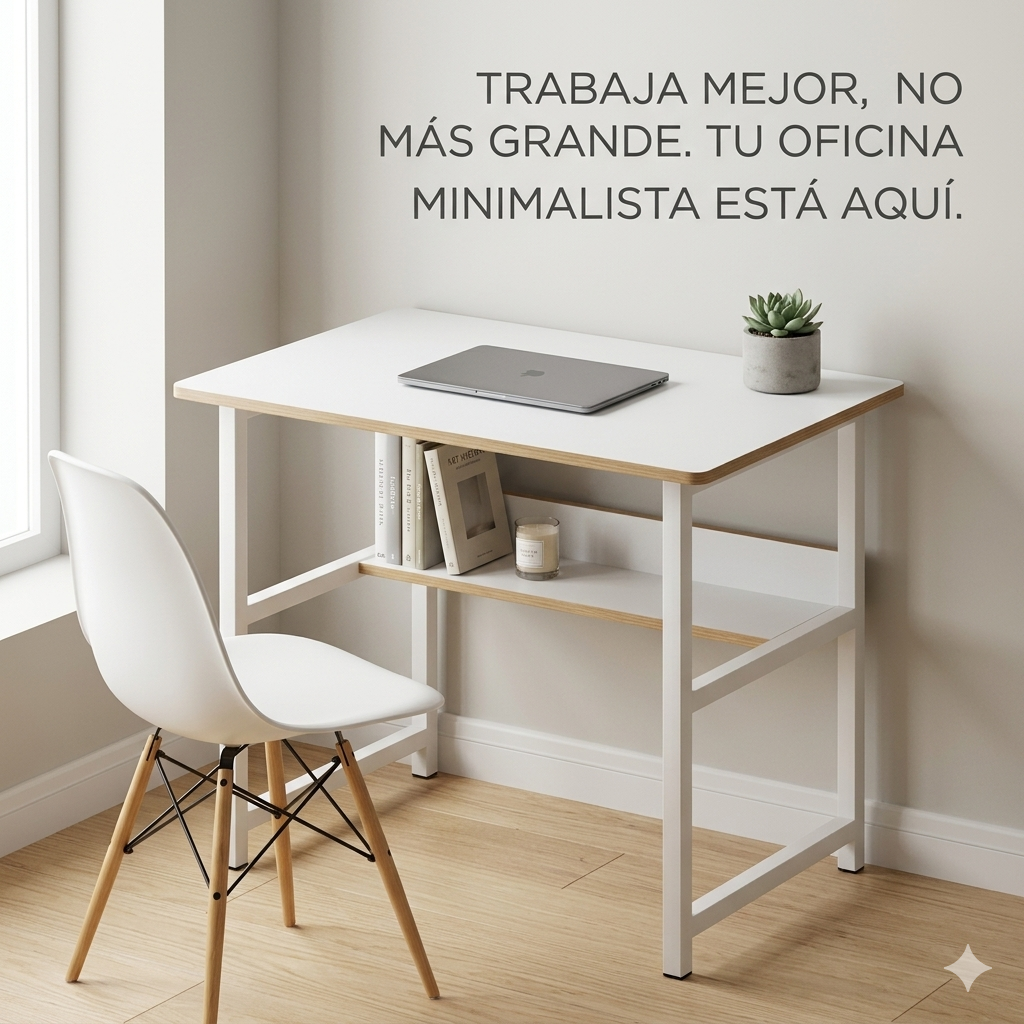 ESCRITORIO HOME OFFICE COMPACTO MINIMALISTA CON REPISA BLANCO-5