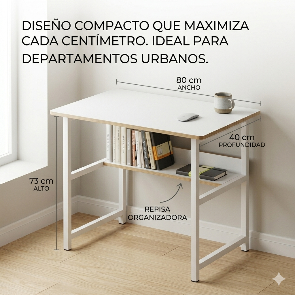 ESCRITORIO HOME OFFICE COMPACTO MINIMALISTA CON REPISA BLANCO-6