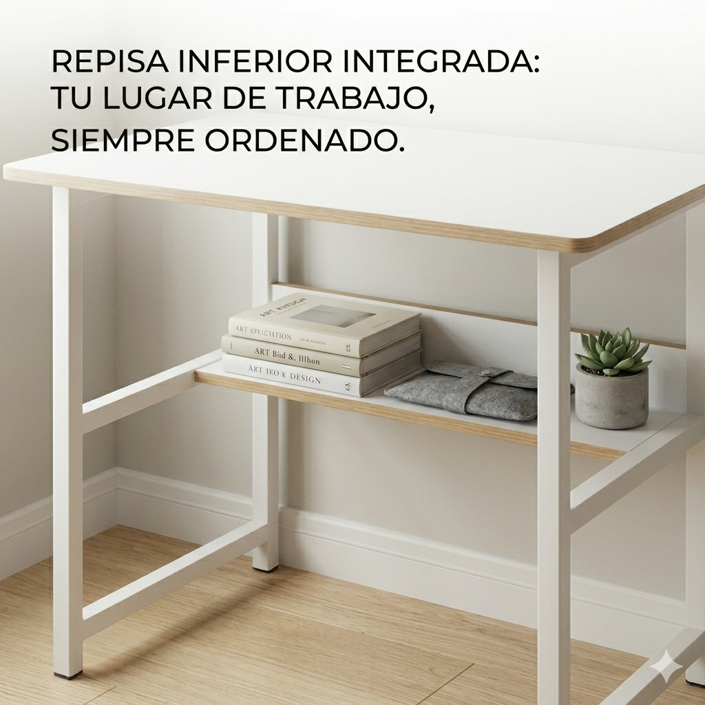ESCRITORIO HOME OFFICE COMPACTO MINIMALISTA CON REPISA BLANCO-8