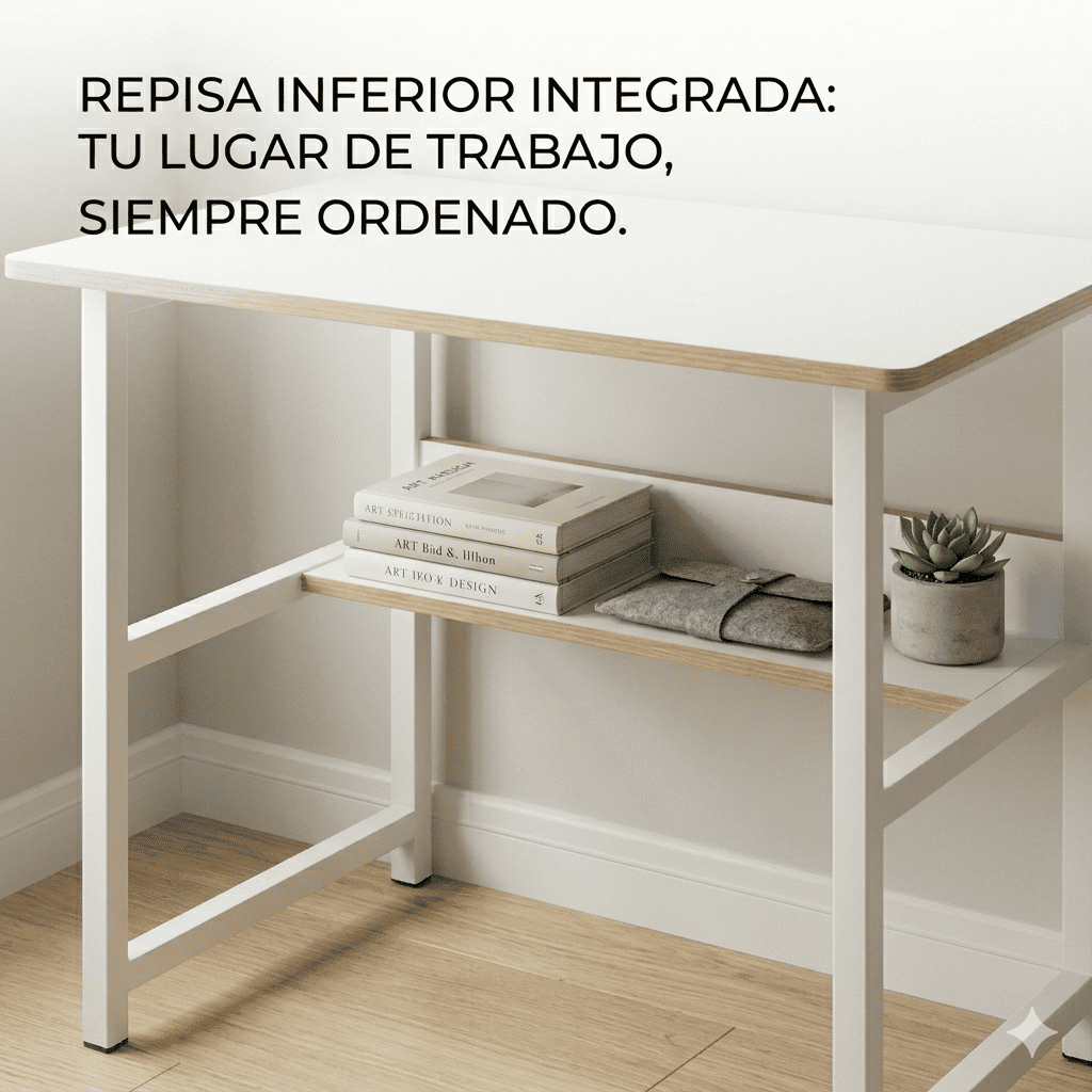 Escritorio Home Office Compacto Con Repisa Blanco 80x40 Cm-2