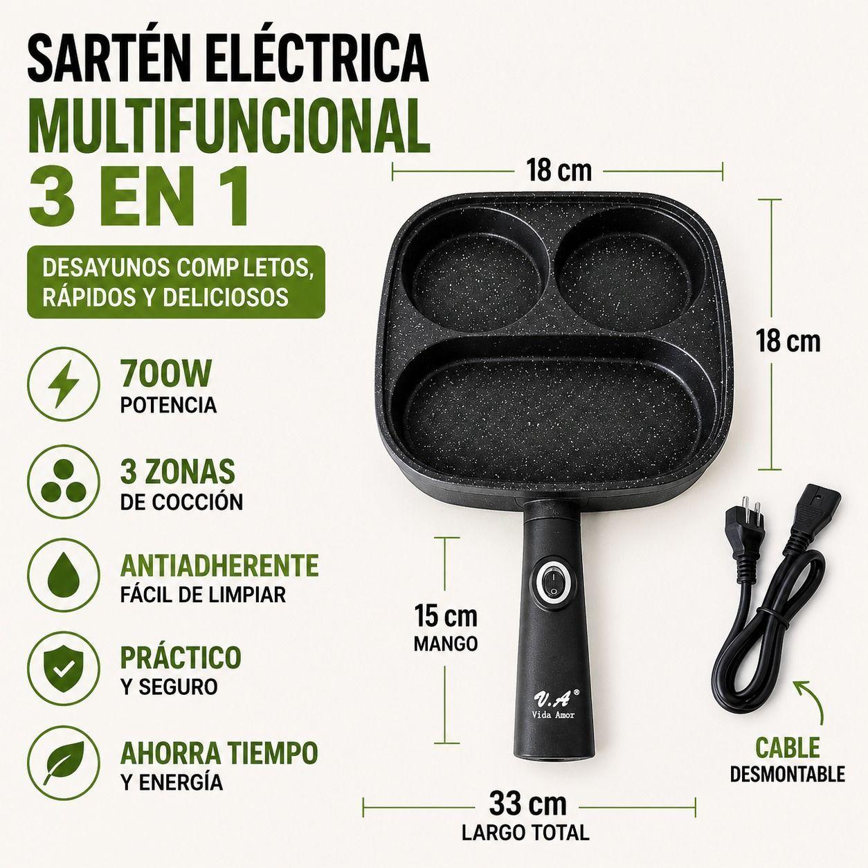 Sarten Electrico Multifuncion 3 Divisiones Desayunos Completos-3