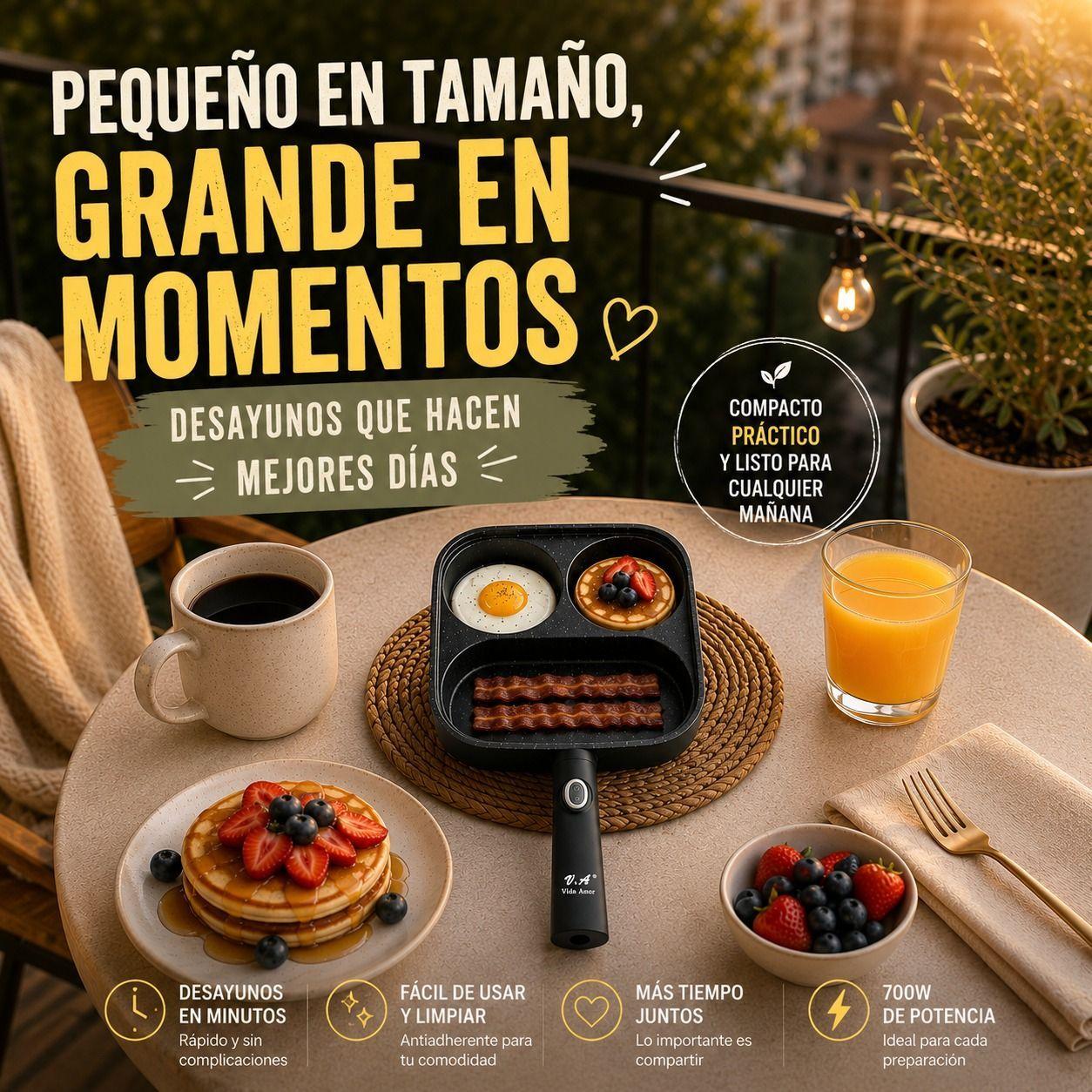 Sarten Electrico Multifuncion 3 Divisiones Desayunos Completos-5