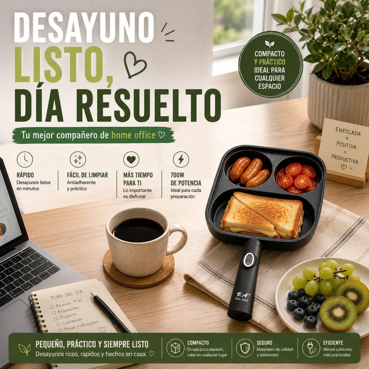 Sarten Electrico Multifuncion 3 Divisiones Desayunos Completos-6