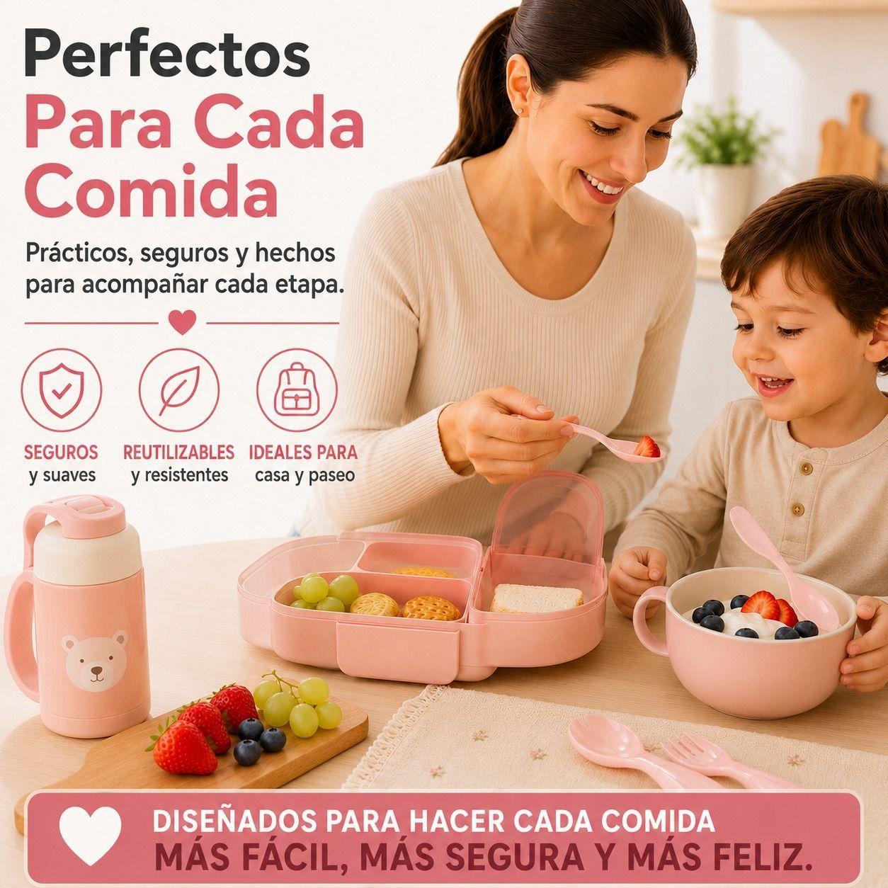 Set de Cubiertos Infantiles Reutilizables 12 Piezas Rosado-2