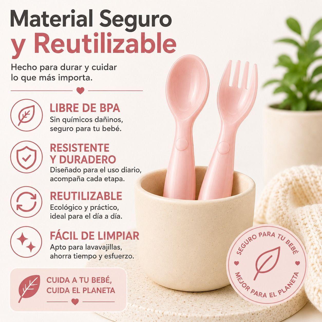 Set de Cubiertos Infantiles Reutilizables 12 Piezas Rosado-3