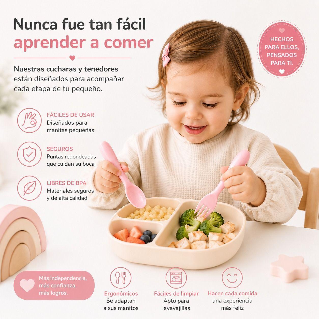 Set de Cubiertos Infantiles Reutilizables 12 Piezas Rosado-5