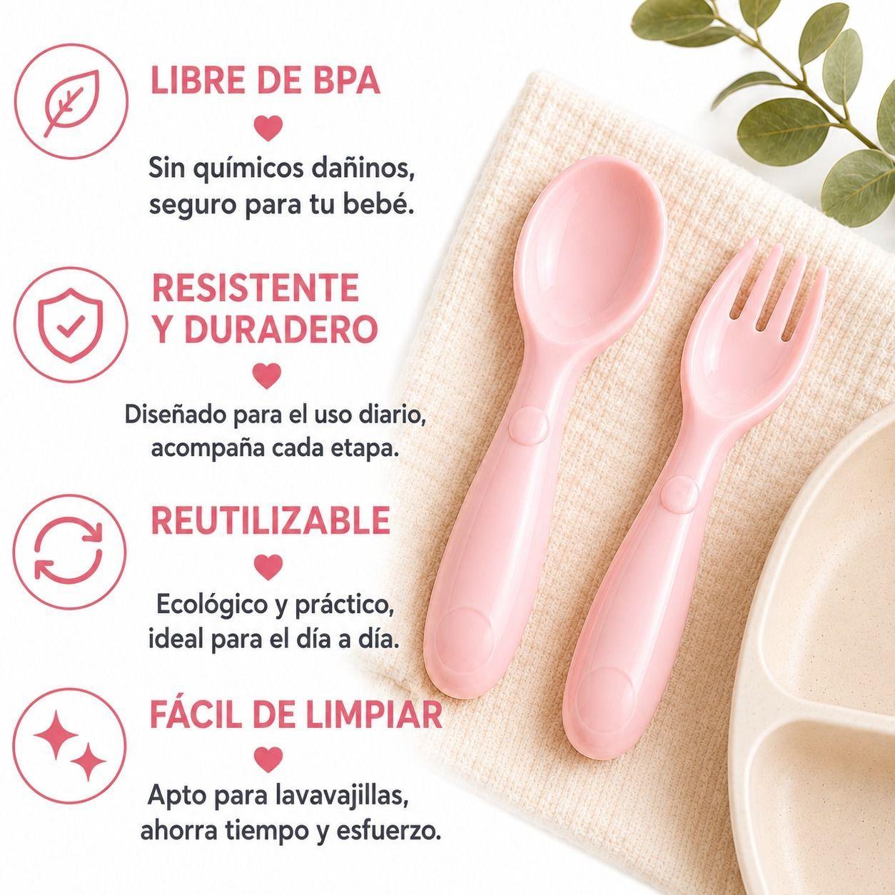 Set de Cubiertos Infantiles Reutilizables 12 Piezas Rosado-6